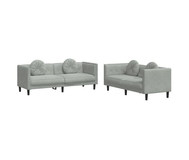 Vidaxl 2 pcs conjunto de sofás com almofadas veludo cinzento-claro