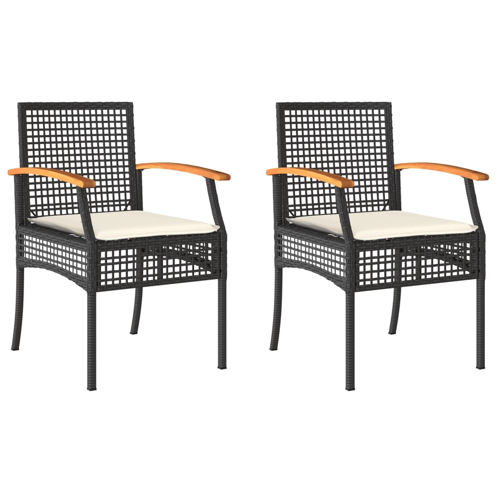 Cadeiras de jardim - cadeiras de exterior com almofadões 2 pcs vime pe/acácia preto