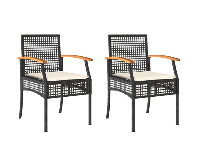 Cadeiras de jardim - cadeiras de exterior com almofadões 2 pcs vime pe/acácia preto
