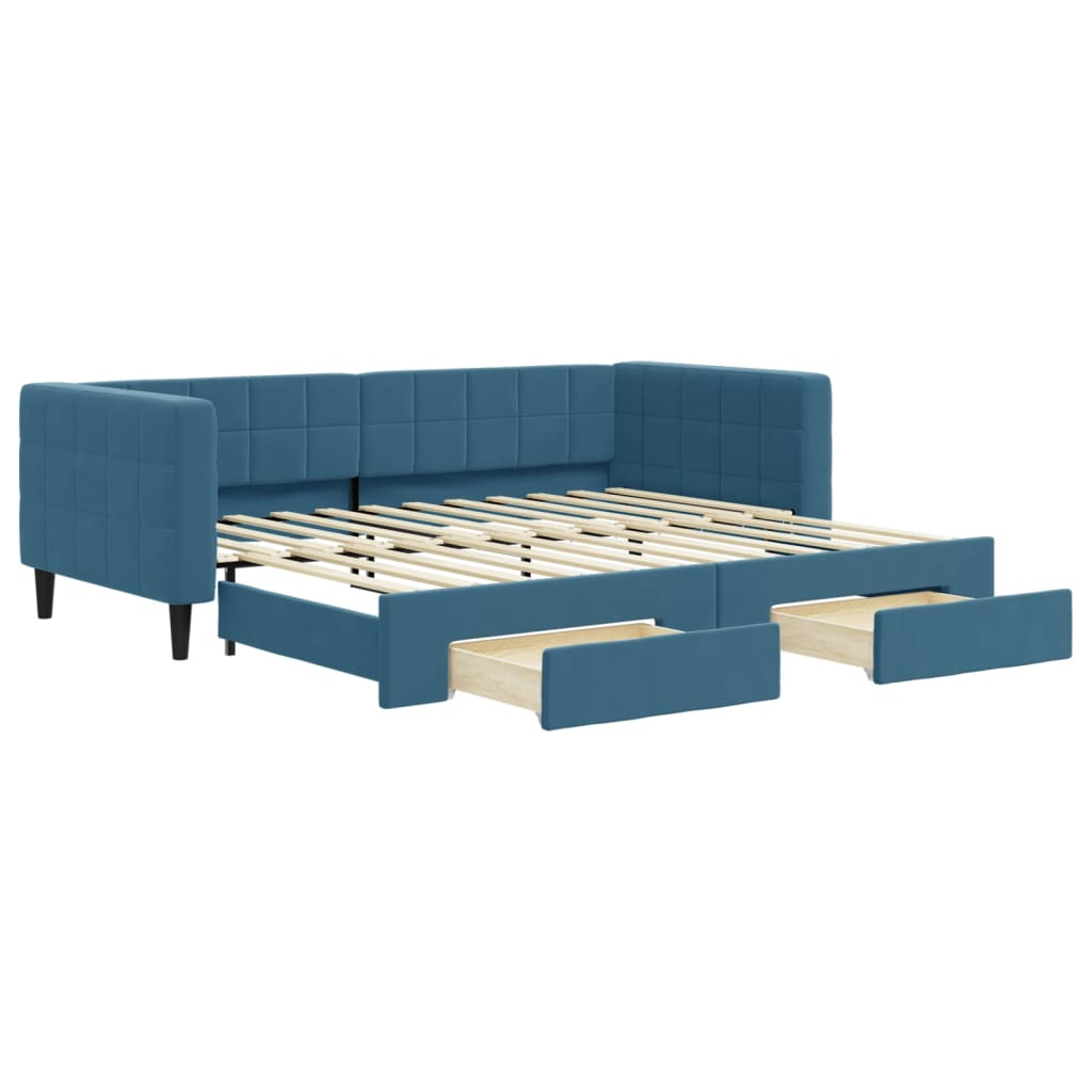 Sofá-cama, sofá conversível com gavetão e gavetas 90x200 cm veludo azul