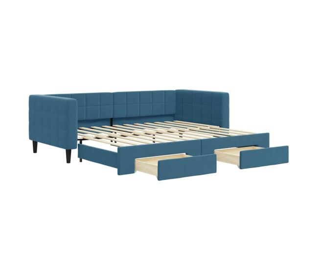Sofá-cama, sofá conversível com gavetão e gavetas 90x200 cm veludo azul