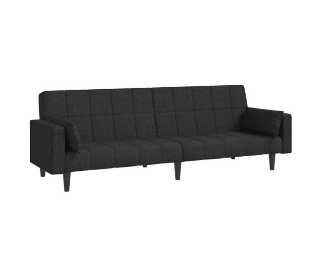 Sofá-cama, sofá conversível 2 lugares com duas almofadas tecido preto
