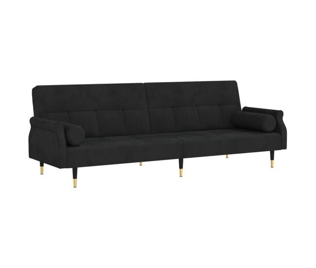 Sofá-cama, sofá conversível com almofadões veludo preto