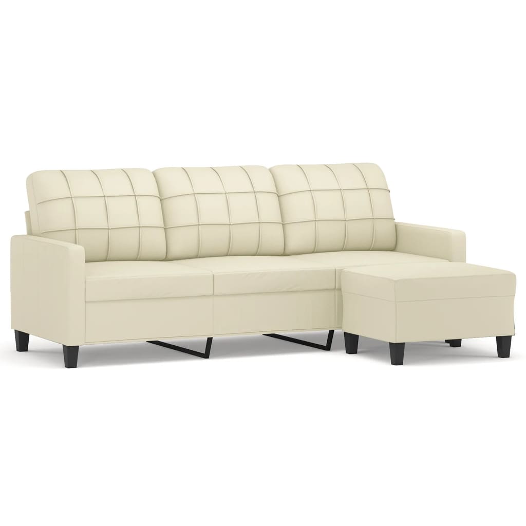 Sofá 3 lugares - sofá fixo c/ apoio pés 180 cm couro artificial cor creme