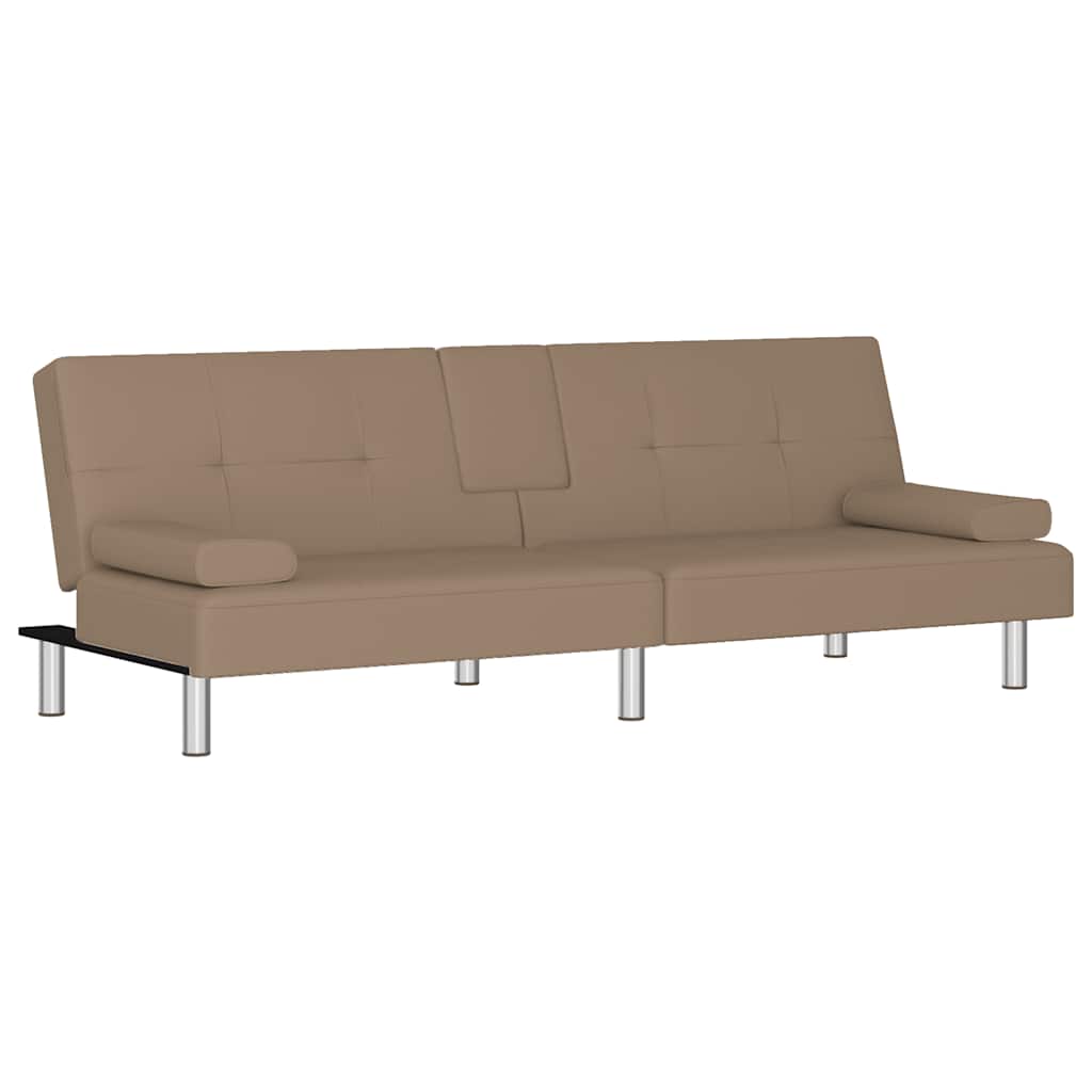 Sofá-cama, sofá conversível c/ suporte para copos couro artificial cor cappuccino