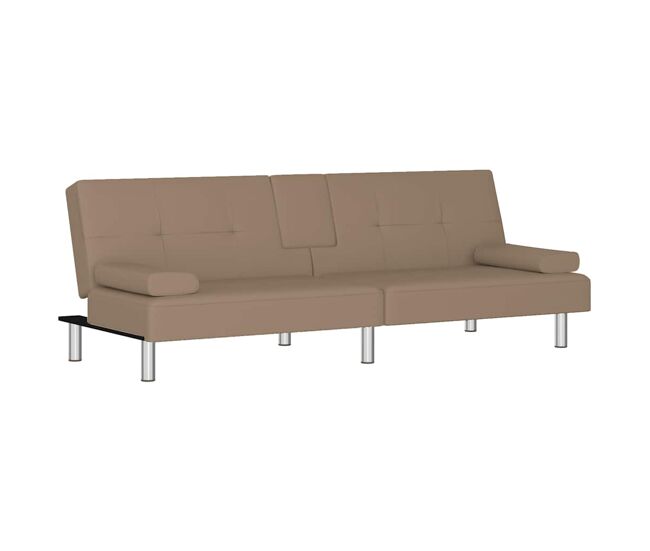 Sofá-cama, sofá conversível c/ suporte para copos couro artificial cor cappuccino
