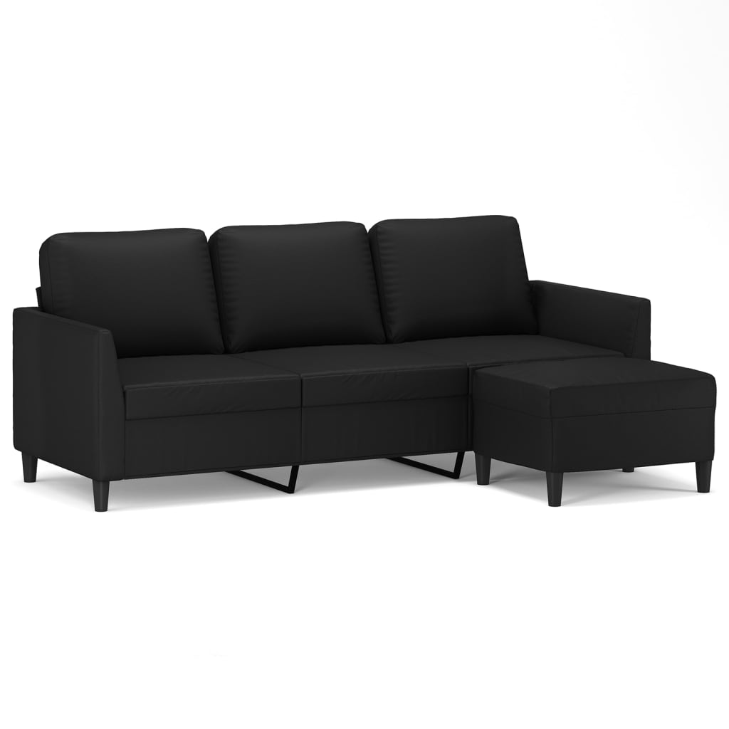 Sofá de 3 lugares - sofá fixo c/ apoio de pés 180 cm couro artificial preto