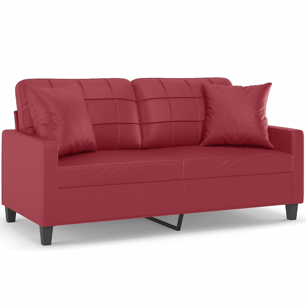 Sofá 2 lugares - sofá fixo +almofadas 140cm couro artificial vermelho tinto