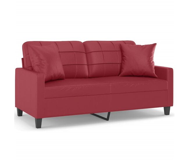 Sofá 2 lugares - sofá fixo +almofadas 140cm couro artificial vermelho tinto