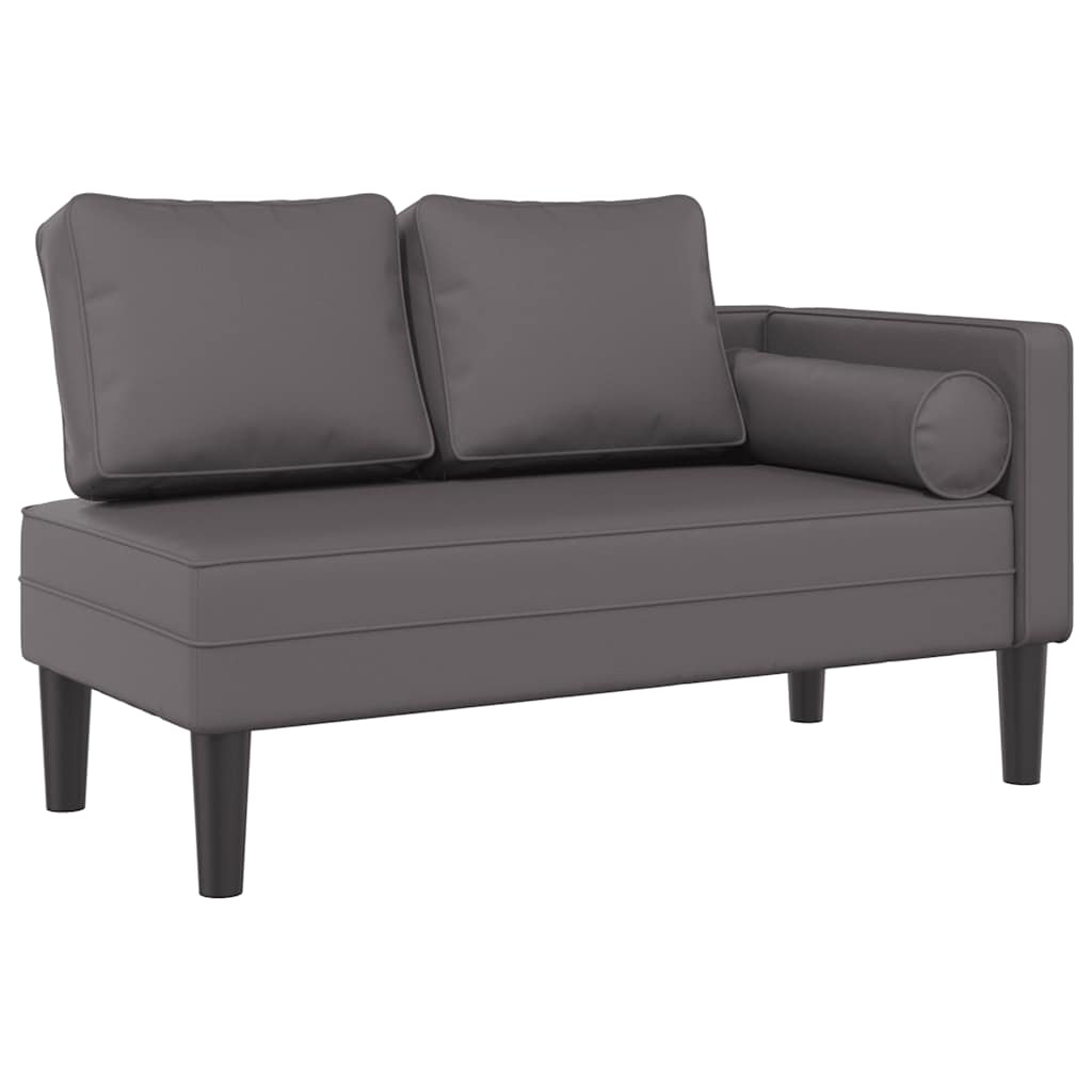 Chaise longue com almofadões couro artificial gris