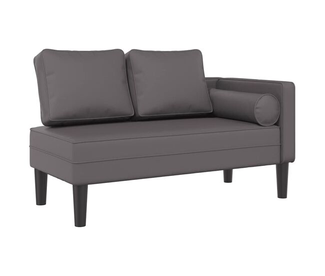 Chaise longue com almofadões couro artificial gris
