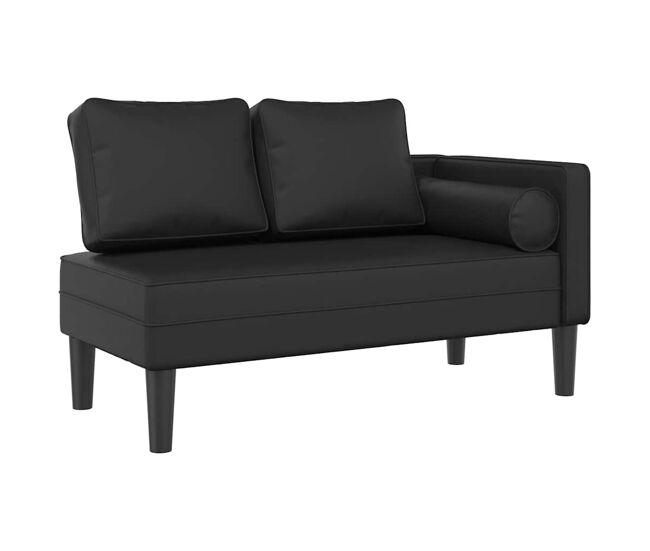 Chaise longue com almofadões couro artificial preto