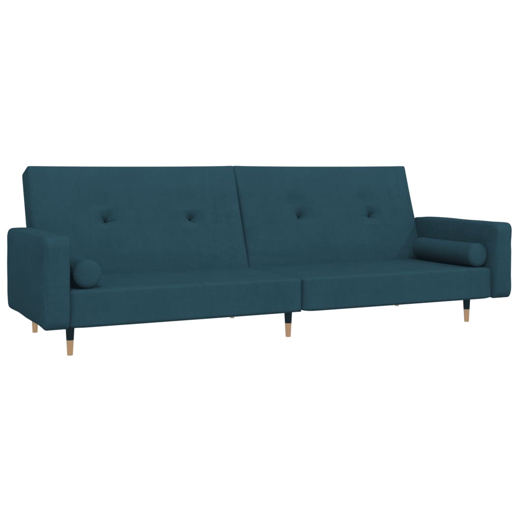 Sofá-cama, sofá conversível 2 lugares com duas almofadas veludo azul