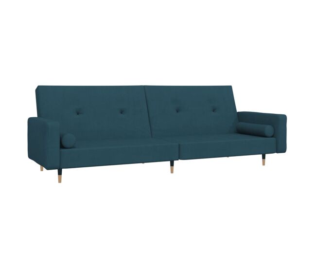 Sofá-cama, sofá conversível 2 lugares com duas almofadas veludo azul