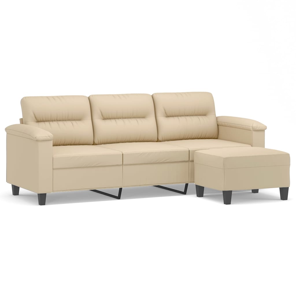 Sofá de 3 lugares - sofá fixo c/ apoio pés 180 cm tecido microfibra creme