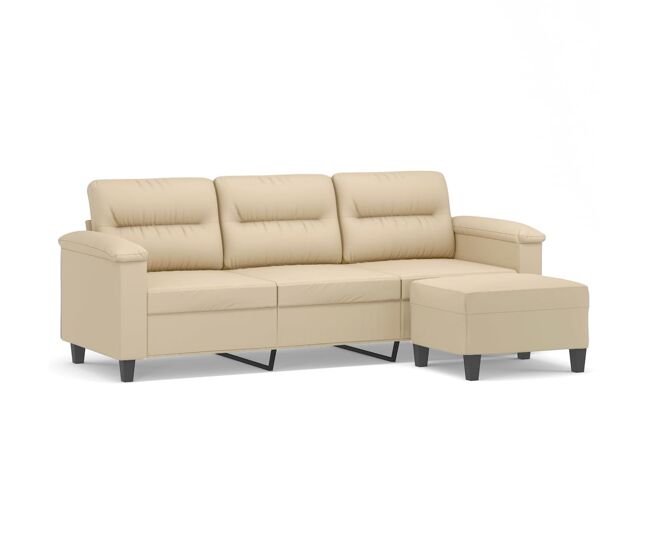 Sofá de 3 lugares - sofá fixo c/ apoio pés 180 cm tecido microfibra creme