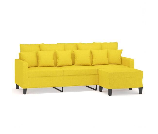 Sofá de 3 lugares - sofá fixo com apoio de pés 180 cm tecido amarelo-claro