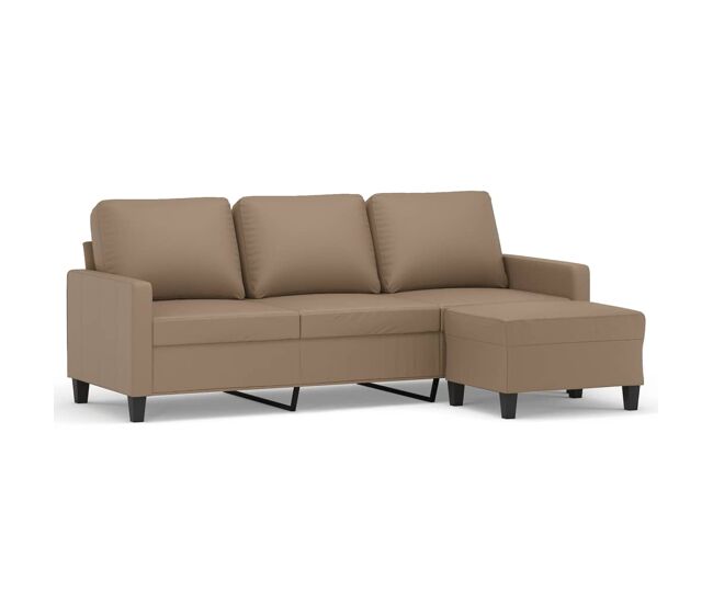 Sofá 3 lugares - sofá fixo c/ apoio pés 180 cm couro artificial cappuccino