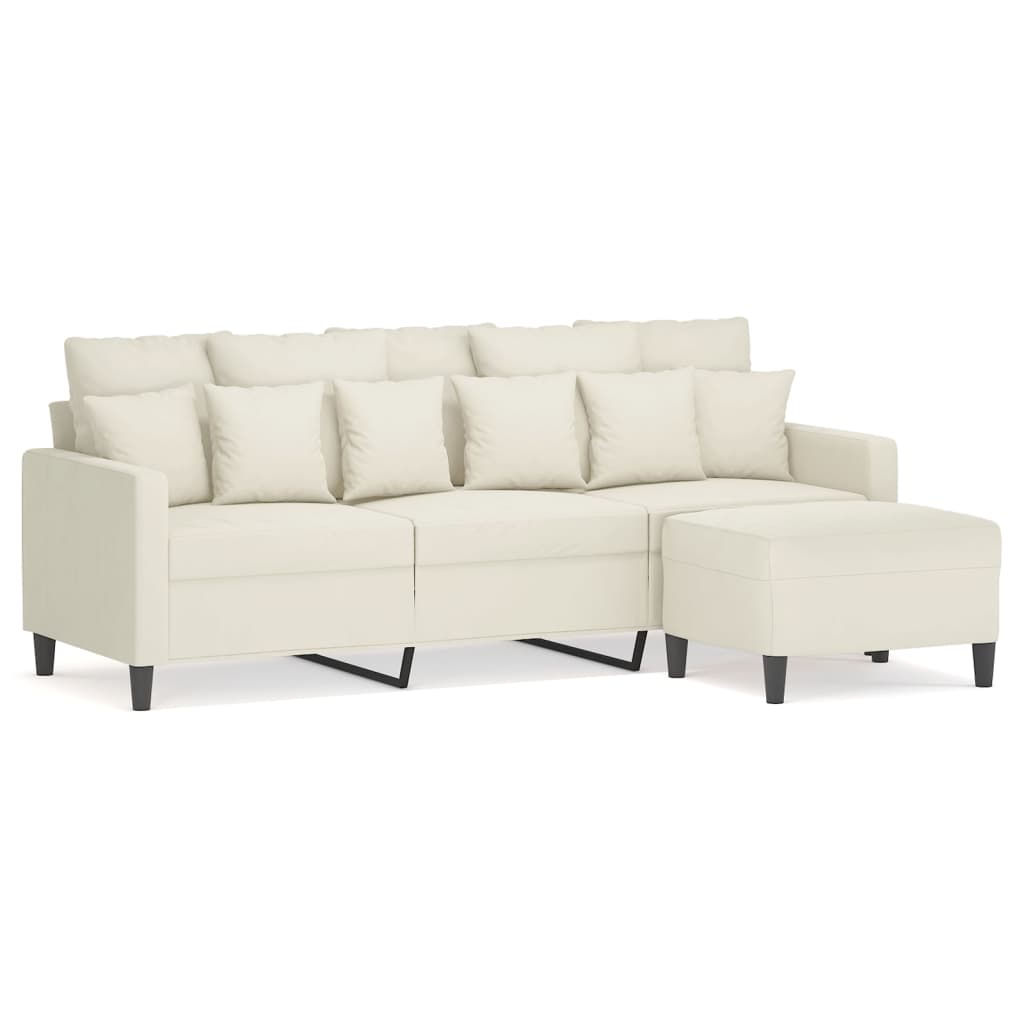 Vidaxl sofá de 3 lugares com apoio de pés 180 cm veludo cor creme