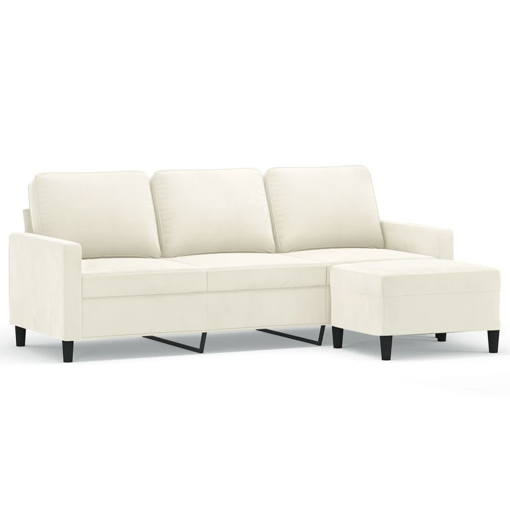 Vidaxl sofá de 3 lugares com apoio de pés 180 cm veludo cor creme