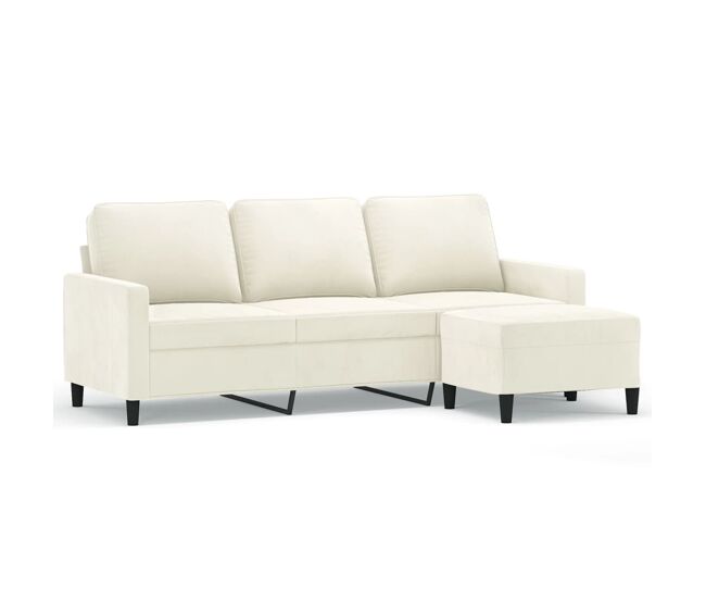 Vidaxl sofá de 3 lugares com apoio de pés 180 cm veludo cor creme