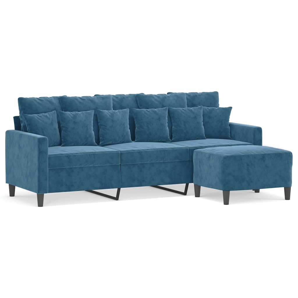 Vidaxl sofá de 3 lugares com apoio de pés 180 cm veludo azul