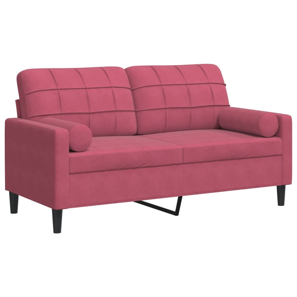 Vidaxl sofá 2 lug. + almofadas decorativas 140cm veludo vermelho tinto