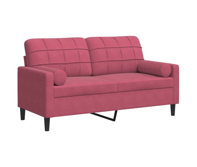 Vidaxl sofá 2 lug. + almofadas decorativas 140cm veludo vermelho tinto