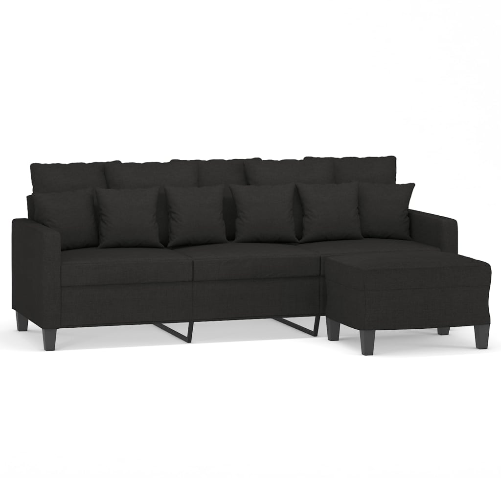 Vidaxl sofá de 3 lugares com apoio de pés 180 cm tecido preto