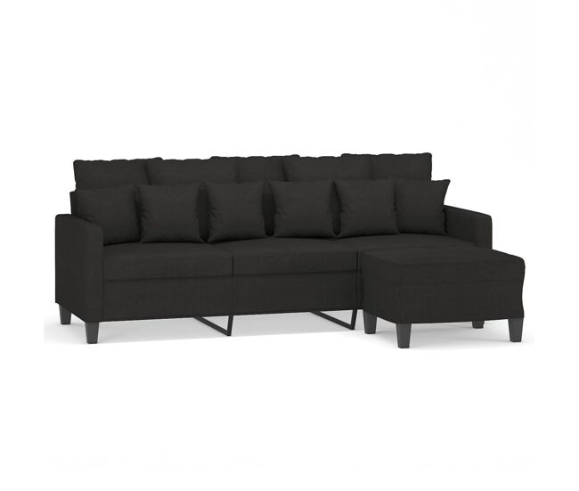 Vidaxl sofá de 3 lugares com apoio de pés 180 cm tecido preto