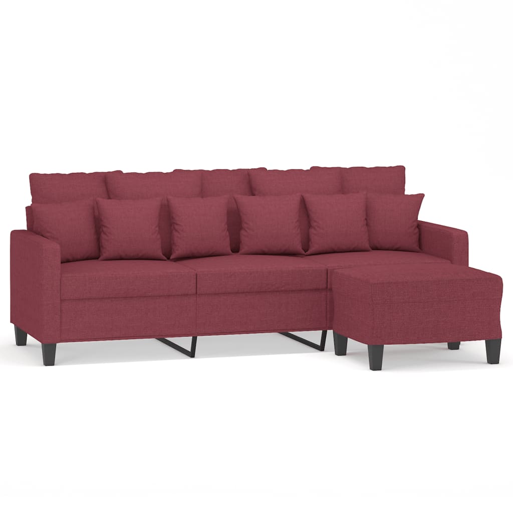 Vidaxl sofá de 3 lugares com apoio de pés 180 cm tecido vermelho tinto