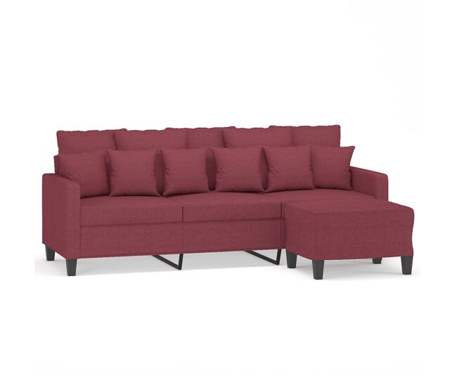 Vidaxl sofá de 3 lugares com apoio de pés 180 cm tecido vermelho tinto