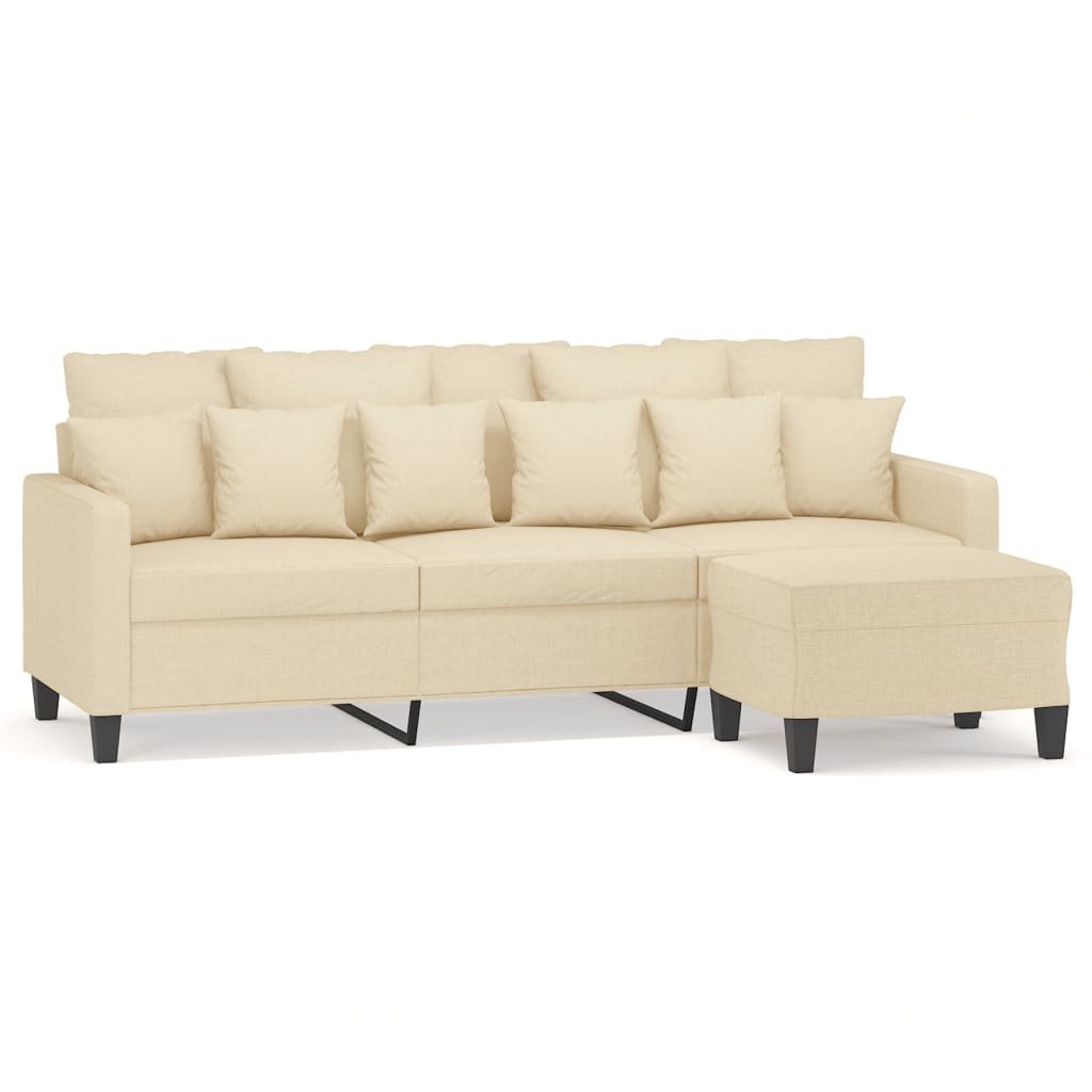 Vidaxl sofá de 3 lugares com apoio de pés 180 cm tecido cor creme