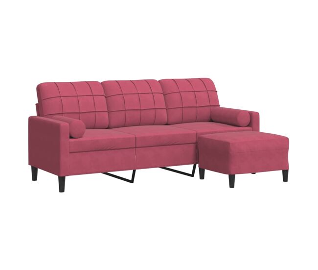 Vidaxl sofá de 3 lugares com apoio de pés 180 cm veludo vermelho tinto