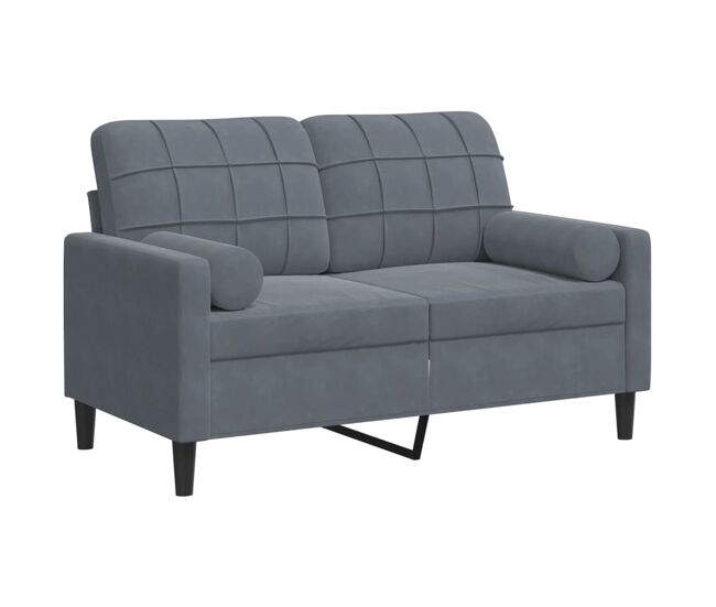 Vidaxl sofá 2 lug. c/ almofadas decorativas 120 cm veludo cinza-escuro