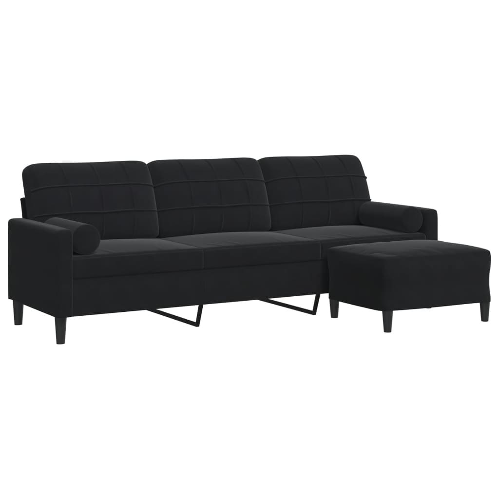 Vidaxl sofá de 3 lugares com apoio de pés 210 cm veludo preto