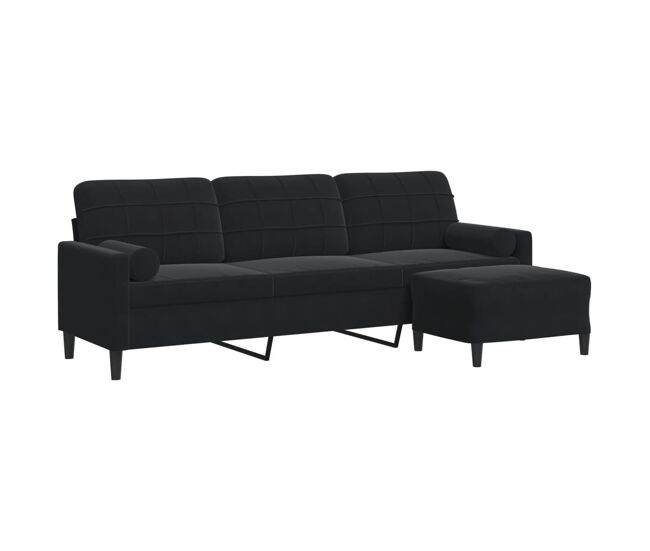 Vidaxl sofá de 3 lugares com apoio de pés 210 cm veludo preto