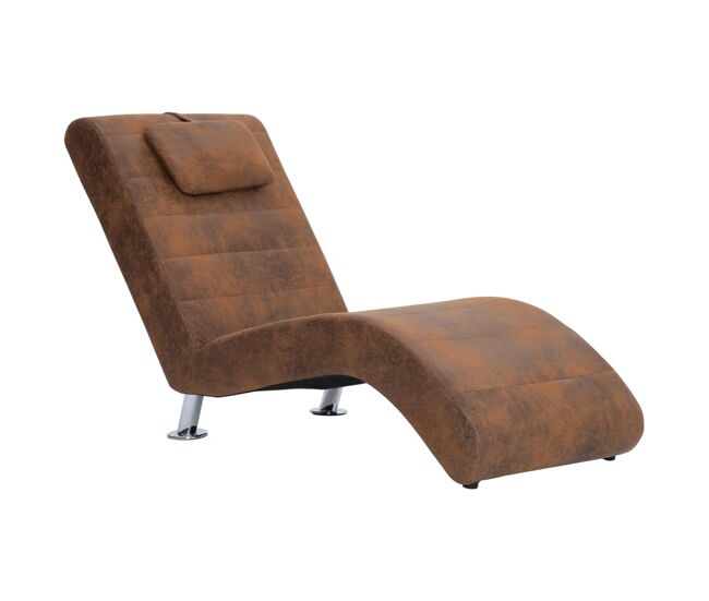 Vidaxl chaise longue com almofada camurça artificial castanho