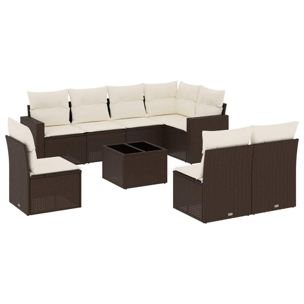Vidaxl 9 pcs conjunto sofás p/ jardim c/ almofadões vime pe castanho