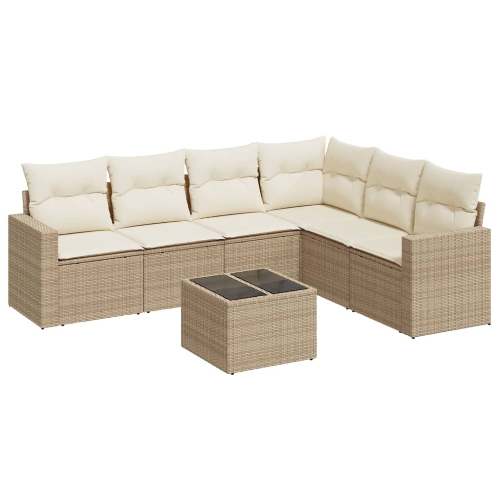Vidaxl 7 pcs conjunto de sofás p/ jardim com almofadões vime pe bege