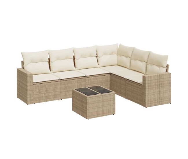 Vidaxl 7 pcs conjunto de sofás p/ jardim com almofadões vime pe bege