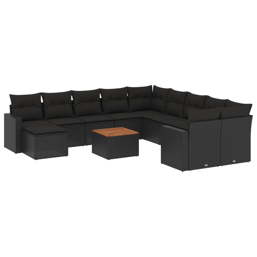 Vidaxl 12 pcs conjunto de sofás de jardim c/ almofadões vime pe preto