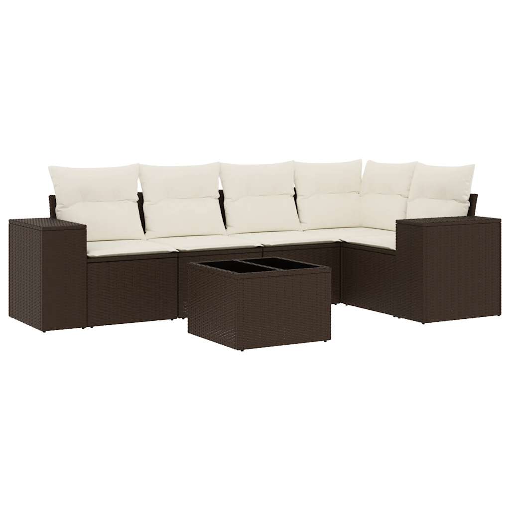 Vidaxl 6 pcs conjunto de sofás jardim c/ almofadões vime pe castanho