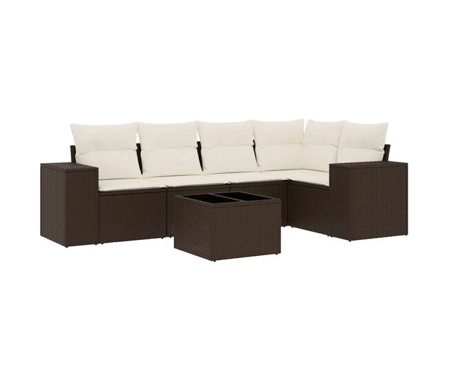 Vidaxl 6 pcs conjunto de sofás jardim c/ almofadões vime pe castanho