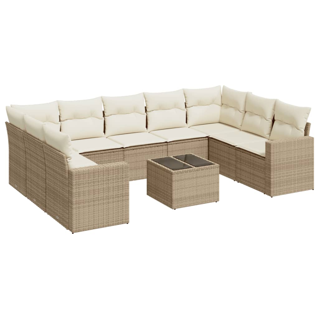 Vidaxl 10 pcs conjunto de sofás p/ jardim com almofadões vime pe bege