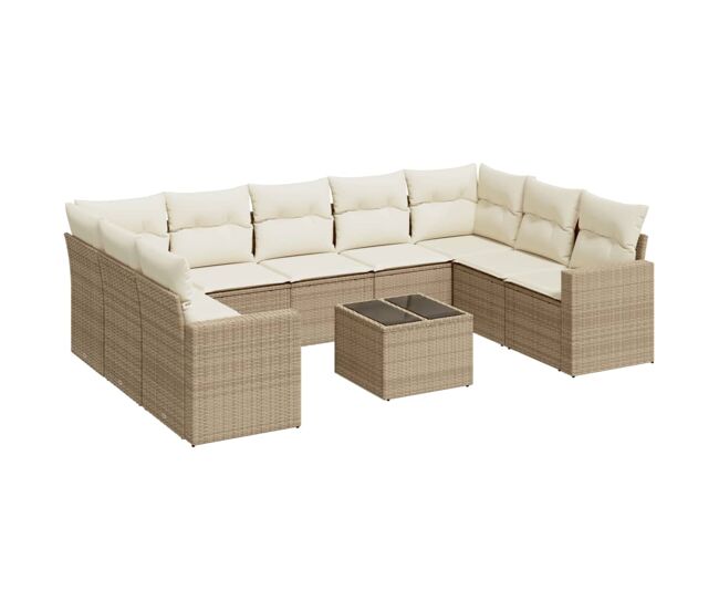 Vidaxl 10 pcs conjunto de sofás p/ jardim com almofadões vime pe bege