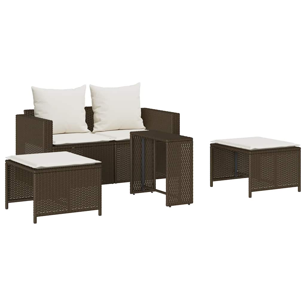 Vidaxl 5 pcs conjunto sofás de jardim c/ almofadões empilhável vime pe