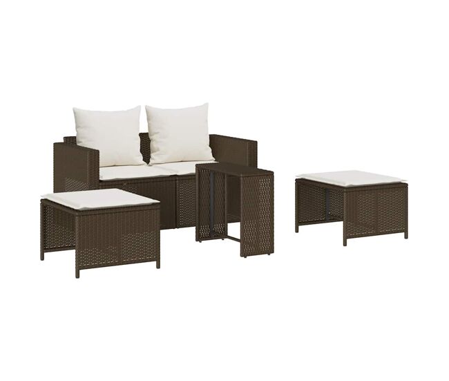 Vidaxl 5 pcs conjunto sofás de jardim c/ almofadões empilhável vime pe