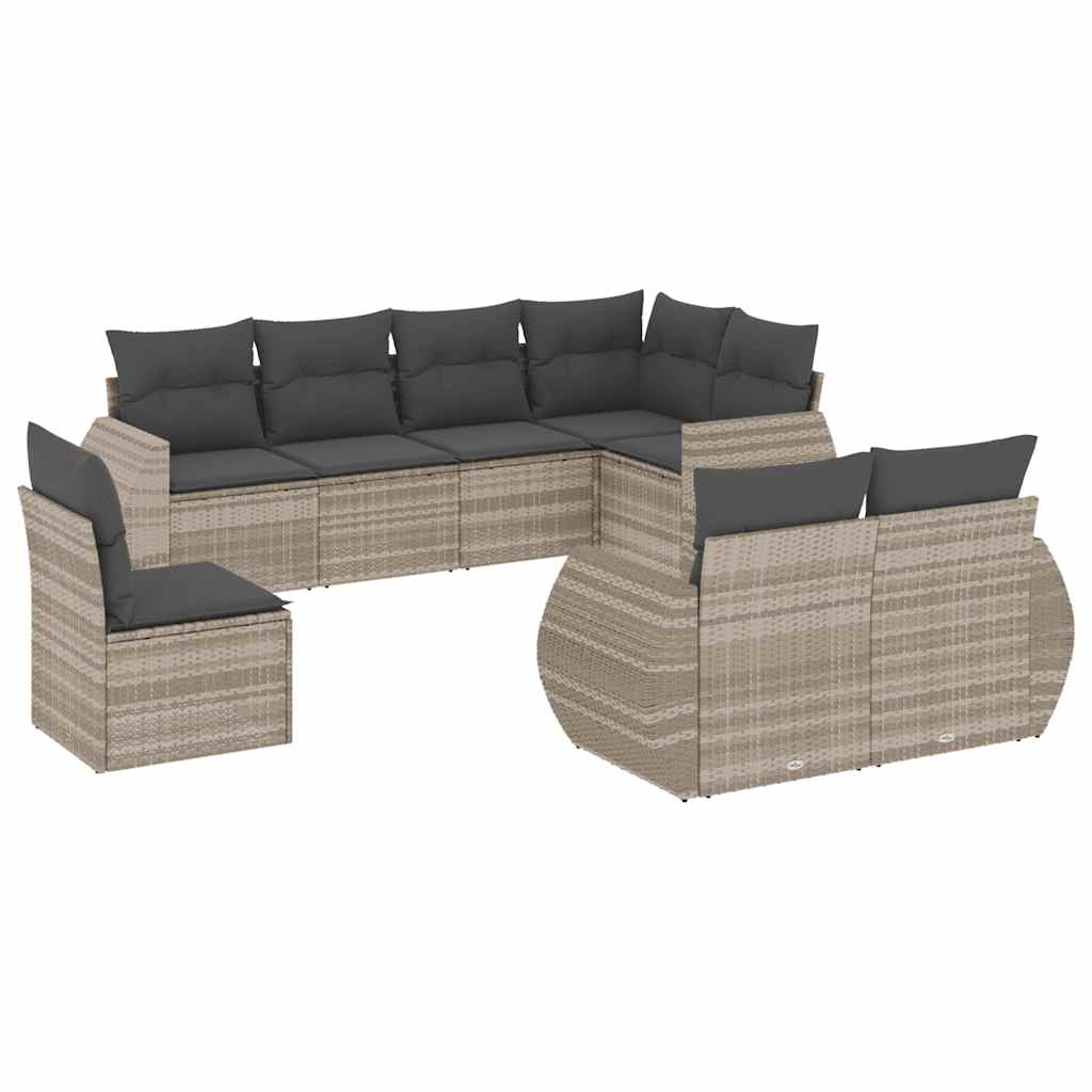 Vidaxl 8 pcs conj. sofás jardim c/ almofadões vime pe cinzento-claro