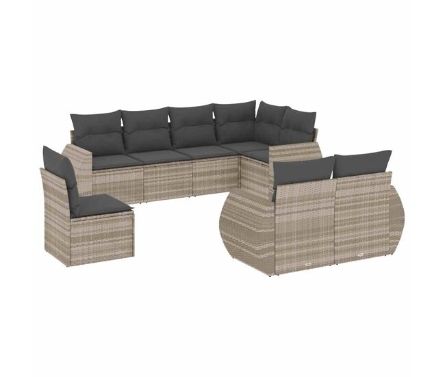 Vidaxl 8 pcs conj. sofás jardim c/ almofadões vime pe cinzento-claro